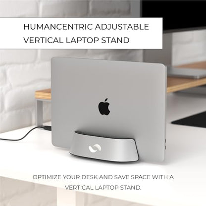 HumanCentric Vertical Laptop Stand in Silver Aluminum, Adjustable | Upright Holder & Dock, Fits MacBook Pro & Laptops .5" to 1.5", Clamshell Compatible, Laptop Vertical Stand - color: Aluminum Silver