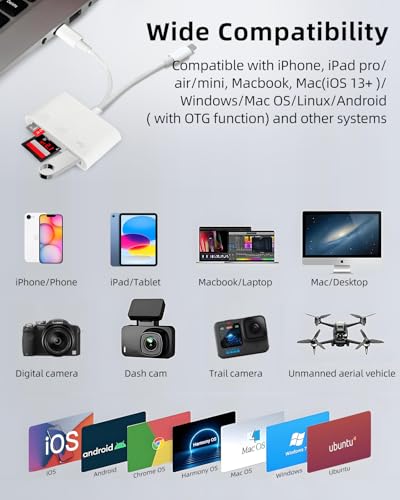 PIYILO SD Card Read for iPhone, USB C Micro SD Card Adapter, Memory Card Reader for Digital Camera, TF Card Trail Camera Viewer, Compatible with iPhone16, MacBook, Laptop, PC, Android