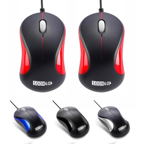 USB Mouse 2 Pack Computer Mouse Ergonomic Optical Wired Mice for Office and Home,Compatible with Computer Laptop PC Desktop Red by SOONGO - color: Redouble