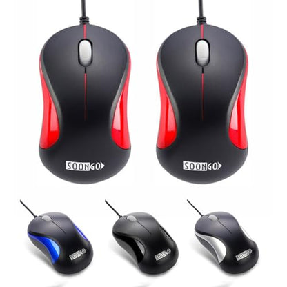 USB Mouse 2 Pack Computer Mouse Ergonomic Optical Wired Mice for Office and Home,Compatible with Computer Laptop PC Desktop Red by SOONGO - color: Redouble