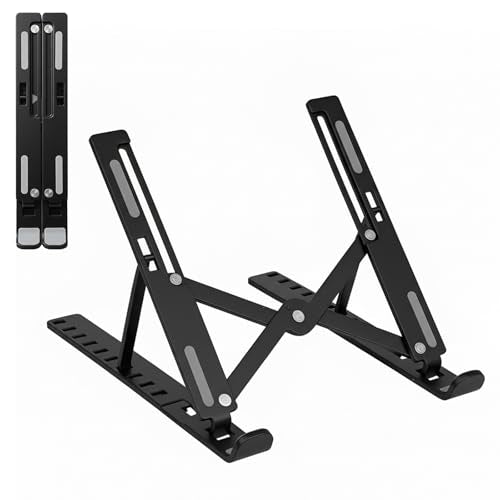 Laptop Stand for Desk, Adjustable 10-Angle Foldable Laptop Riser, Portable Black Plastic Tablet Holder, Ventilated Notebook Stand Compatible with All Laptops up to 17 Inch - color: Black