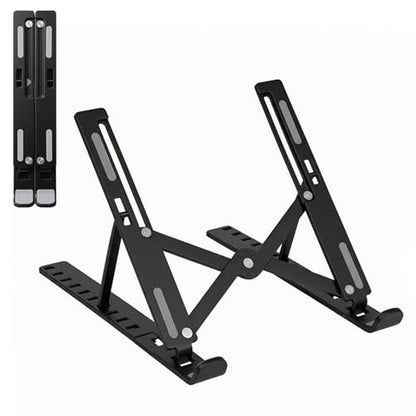 Laptop Stand for Desk, Adjustable 10-Angle Foldable Laptop Riser, Portable Black Plastic Tablet Holder, Ventilated Notebook Stand Compatible with All Laptops up to 17 Inch - color: Black