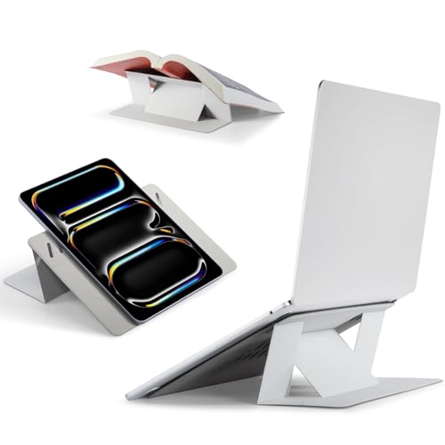 MOFT Invisible Laptop Stand, Stick-Free Tablet&Laptop Riser for Mobile Work | Fit 7-11" Tablets&11-14" Laptops | Dual-Angle | Ergonomic | Foldable & Portable | Slim | MOVAS Leather | Mobile Work & Travel - color: Misty Cove, size: 11-14" Laptops & 7-11" T
