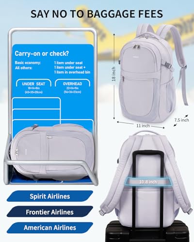 ECOHUB Travel Backpack for Women, 17.3 inch Suspended Laptop Backpack, Fashion Water-Resistant 28L Personal Item Bag with 12 Pockets for Causal, Work, Grey - color: Grey