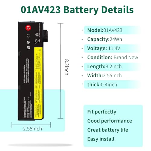 01AV423 01AV424 Battery for Lenovo ThinkPad T480 T470 T580 T570 P51S P52S | A485 A475 TP25 Series SB10K97580 SB10K97597 01AV452 01AV422 Battery - size: 8.2*2.55*0.4inch