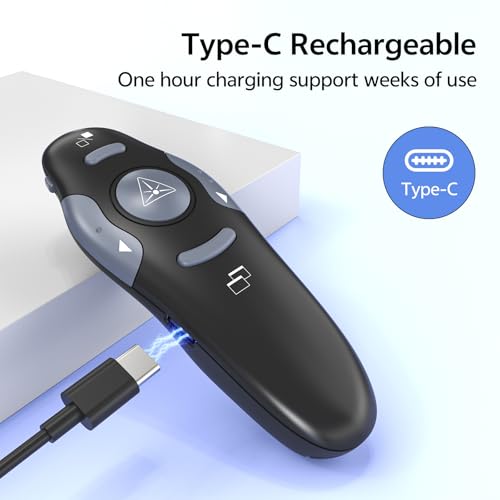 Presentation Clicker with Case Storage: PowerPoint Wireless Presenter Remote USB Type C Rechargeable Red Laser Pointer Clickers for Computer Project Mac PPT Slideshow Google Slide Advancer - style: Red Laser