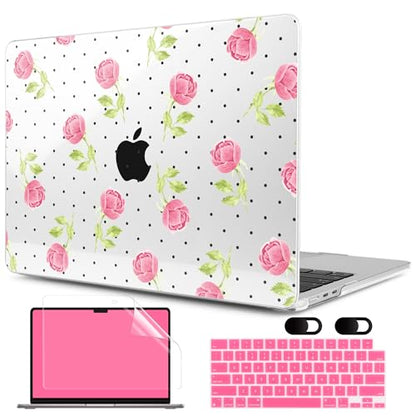 MEEgoodo Case for MacBook Pro 16 inch 2026 2024 2023 2021,Laptop Shell Compatible with M5 M4 M3 M2 M1 Pro/Max Chip,Fit Model A3429/A3428/A3403/A3186/A2991/A2780/A2485,Watercolor Roses&Polka Dots - color: Watercolor Roses&Polka Dots