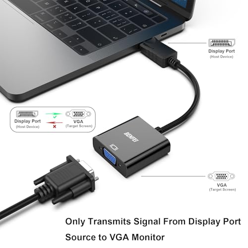 BENFEI DisplayPort to VGA,Gold-Plated Uni-directional DP Computer to VGA Screen Adapter 1080P (Male to Female) Compatible for Lenovo, Dell, HP, ASUS
