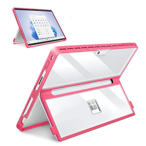 Case Updated Version fit Microsoft Surface Pro 11/10 /9/8 13-Inch, All-in-one Rugged Case Compatible with Type Cover Keyboards, Transparent&Red - color: Transparent&Red