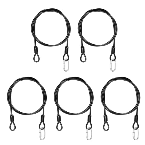 PATIKIL Security Cable Lock (5/32" Dia 3.3ft, Black)(5 Set) Vinyl Coated 304 Stainless Steel Double Loop Flexible Wire Rope Safety Cable with Quick Links Locking Connectors - color: Black, size: 5/32" x 3.3ft