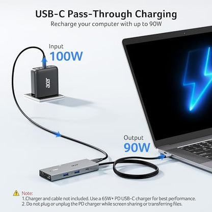 Acer USB-C Docking Station Dual Monitor, 9-in-1 Laptop Dock with 2 HDMI | Laptop Docking Station with 4K@60Hz HDMI, USB A&C 3.0, SD/Micro SD, 100W PD Compatible with Acer/Dell XPS/HP/Mac (2FT) - size: 2FT