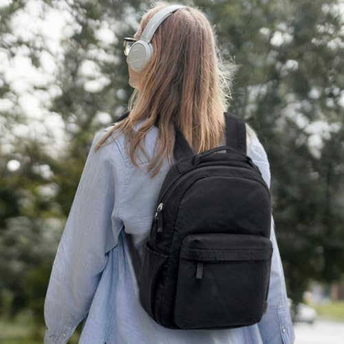 G4Free Small Backpack for Women, lightweight Daypacks for Travel School | Water-resistant Nylon backpack, fits 13.3" laptop, Multi-pockets, Trolley strap, Comfy padded straps - color: Black