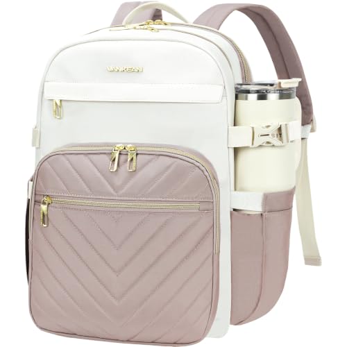 VANKEAN Laptop Backpack for Women (BEIGE-DUSTY PINK, 15.6 Inch) - color: Beige-dusty Pink, size: 15.6 Inch