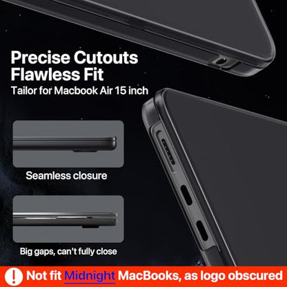 Macaset for MacBook Air 15 inch Case M5 M4 M3 M2 2026-2023 Mac Laptop Cover | Matte Black Clear, Protective Hard Shell, Anti Fingerprint & Scratch, Crack Resistant, Close Seamlessly, Ultra Thin, Snap Fit - color: Classic Black Clear