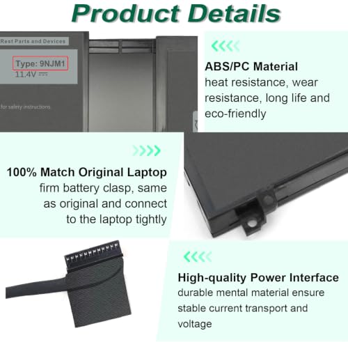 99Wh 9NJM1 Battery Replacement for Dell Alienware 17 R4 R5 15 R3 R4 | Alienware 15 2018 ALW17C-D1758 P31E P31E001 P31E002 P69F P69F001 P69F002 Series 9NJMI 44T2R MG2YH 01D82 546FF 11.4V