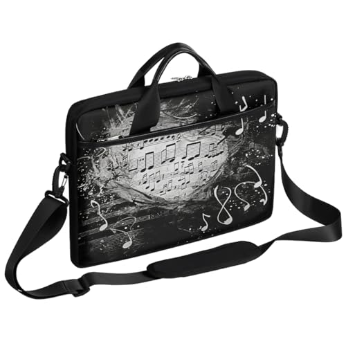 Laptop Shoulder Bag for Women Men, Waterproof Computer Case Messenger Bag Briefcase for Business Office Travel - color: Music Note Black