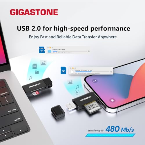 GIGASTONE SD Card Reader 2-Pack, 5-in-1 USB-A/USB-C Card Reader, Dual Slot for SD/Micro SD/SDHC/SDXC, Compatible with Laptop, PC, iPhone16/15, MacBook Pro/Air, iPad Pro, Android - color: 5-in-1 Card Reader 2 Pack