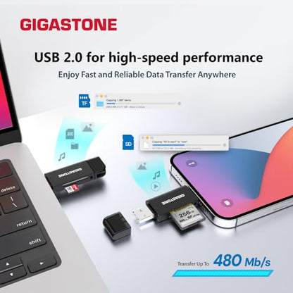 GIGASTONE SD Card Reader, 5-in-1 USB-A/USB-C Card Reader, Dual Slot for SD/Micro SD/SDHC/SDXC, Compatible with Laptop, PC, iPhone16/15, MacBook Pro/Air, iPad Pro, Android - color: 5-in-1 Card Reader 1 Pack