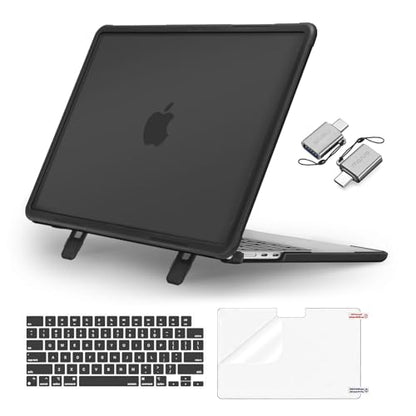 MOSISO Compatible with MacBook Air 13 inch Case M5 M4 M3 M2, Black | 4 in 1 Kit Anti-Crack Hard Shell with Kickstand for MacBook Air 13.6 inch Case 2026-2022 A3449 A3240 A3113 A2681 - color: Black