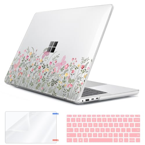 Case for 13.8 inch Microsoft Surface Laptop 7 2024 (Model: 2036), Protective Plastic Hard Shell Case + Keyboard Cover + Screen Protector + Webcam Cover for 13.8'' Microsoft Surface, Flowers - color: Flowers