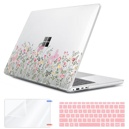 Case for 13.8 inch Microsoft Surface Laptop 7 2024 (Model: 2036), Protective Plastic Hard Shell Case + Keyboard Cover + Screen Protector + Webcam Cover for 13.8'' Microsoft Surface, Flowers - color: Flowers