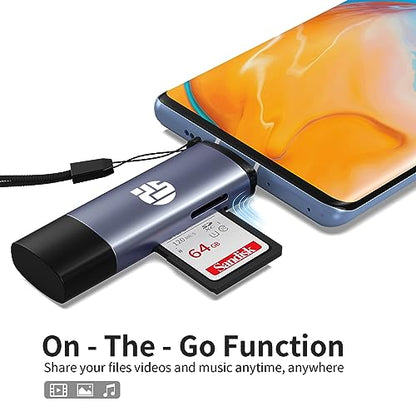 2-in-1 Memory Card Reader, USB 3.0 SD Card Adapter with Dual Slots, 2 Cards Simultaneously Read & Write, Portable SD Card Reader for iMac, iPad Pro/Air, MacBook Pro/Air, Chromebook, Android Galaxy