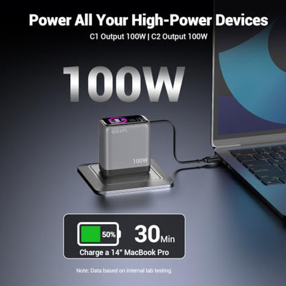 Compact 100W GaN Retractable USB C Wall Charger with Smart Display | Durable Built-in Retractable Cable, Foldable Plug, Compatible Laptop, MacBook, iPhone, Galaxy, Pixel, iPad(Non-Battery)