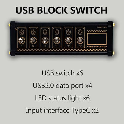 6 Ports USB C Splitter, 6 Port USB Docking Station, Voice Control Function, Data Transmission, 9 USB Convenient Input Ports, for Phones, Tablets, and Gadgets