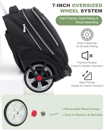 NEW TILAMI 19 Inch Rolling Backpack with Lunch Bag School Stair-Climbing | Stair-Climbing Teen Boys Girls Carry-on Suitcase Large Compartment 15.6 Laptop Sleeve Adjustable Handle Roller Travel Bag - color: Black