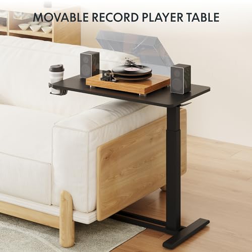 FLEXISPOT H7 32" Pneumatic Height-Adjustable Overbed Table with Wheels | C-shaped bedside table,Medical End Table,Rolling Cart TV Tray,Laptop desk for Hospital Home office use,31.5"Wx17.7"D,Black - color: Black, size: Large