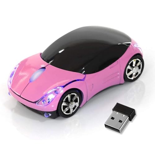 HuGuWdy Pink Wireless Car Mouse - 2.4G Wireless with USB Receiver, Optical Mouse for PC, Laptop, Tablet - Win XP/Vista/7/ME/2000/Mac OS Pink Mouse for Her for Christmas - color: Pink