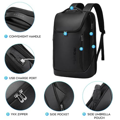 BANGE Business Smart Backpack Waterproof fit 15.6 Inch Laptop Backpack with USB Charging Port,Travel Durable Backpack - color: Leather