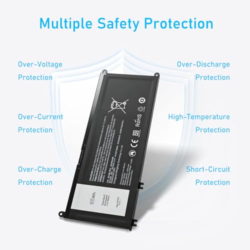 Upgraded 65Wh 33YDH Laptop Battery Replacement for Dell Inspiron 17 7773 7786 7779 7788 2-in-1 15 7577 G5 5587 G3 3579 G7 7588 Latitude 3580 3590 3490 3380 and More - size: 9.5*4.12*0.38inch 33YDH