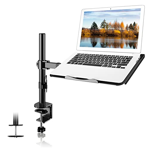 suptek Single Laptop Notebook Desk Mount with Tray for 13-27 inch Computer Screen, Fully Adjustable Laptop Desk Arm for Notebook up to 17’’, Weight up to 15.6 lbs - style: Single laptop mount