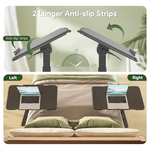 180° Tilt Foldable Standing Desk 32" Bedside Table on Wheels | Pneumatic Height Adjustable Rolling Laptop Desk with 4 Hidden or Lockable Casters, Portable Overbed Table for Sofa Bed, Black - color: Black