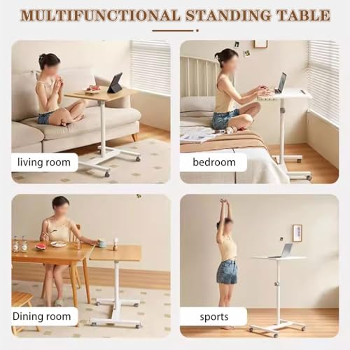 Portable Bedside Table with Drawer, Standing Desk with Wheels, Height Adjustable Laptop Desk, Movable Sofa Side Table, Easy to Install(Wood Color) - color: Wood Color
