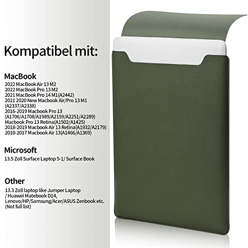13.3-14" Laptop Sleeve, Padded Case, Thin Portable Versatile Bag Compatible With 2022 Pro 14 inch/2015 Pro 13.3 inch/2015 Air 13.3 inch (Dark Green) - color: Dark green