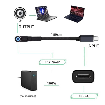 USB-C 100W 20V Input to DC 4.5 * 3.0mm PD Power 65W Output Charge Cable Support QC PD Type-C Compatible with HP-Laptop (1.8m) - style: 4.5x3.0mm HP