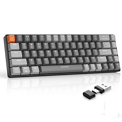 ZIYOU LANG RK68 60% Wireless Mechanical Keyboard, Bluetooth 5.0/2.4Ghz Dual Mode 2-in-1 USB-C Receiver Mini Mechanical Keyboard, Hot Swappable Red Switch Gaming Keyboard for PC/MAC/Laptops - color: Dark gray/Red Switch
