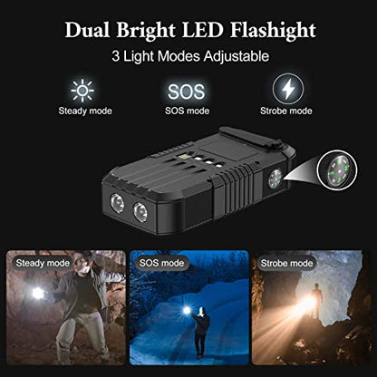 Solar Power Bank 66800mAh Built in Hand Crank and 4 Cables 22.5W Fast Charge, Camping Essentials with SOS/Strobe/Strong Flashlights, Compass Portable Charger (Black) - color: Black