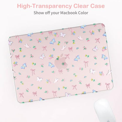 Feams for MacBook Neo 13 Inch Case 2026 A3404, Stylish Protective Clear Case Hard Shell Transparent Cover for MacBook Neo 13 Inch 2026 (A18 Pro Chip) with Keyboard Cover, Butterfly Bow - color: Butterfly Bow