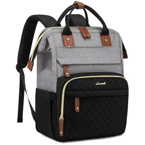 LOVEVOOK Laptop Backpack for Women, 17.3'' Waterproof Nurse Bag Teacher Work Backpack Purse for Women, Travel Computer Backpack for College Office Business Ladies - color: Gray Black, size: 17.3 inch-Internal laptop compartment