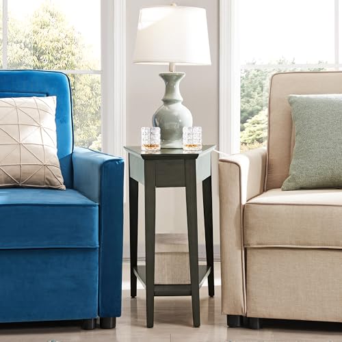 Leick Home Teegan End Table, Solid Wood, Bottom Display Shelf, Narrow Wedge, For Living Room/Bedroom, Smoke Gray, 24.0 in L x 15.0 in. W x 24.0 in. H - color: Smoke Gray