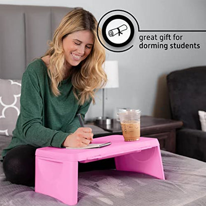 MAVOCRAFT Foldable Kids Lap Tray with Storage - Portable Lap Desk Kids & Adults - Kids Lap Desk for Breakfast in Bed, Serving Tray, Car Desk & Gaming (Pink) - color: Pink