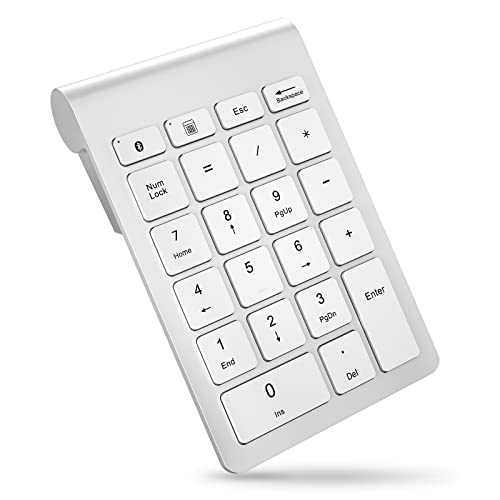 Foloda Bluetooth Number Pad for Laptop, Wireless Bluetooth 10 Key Numeric Number Keypad Numpad, Extensions Number Keyboard Laptop Accessories for PC Chrome Notebook (NO Receiver) - color: SilverWhite