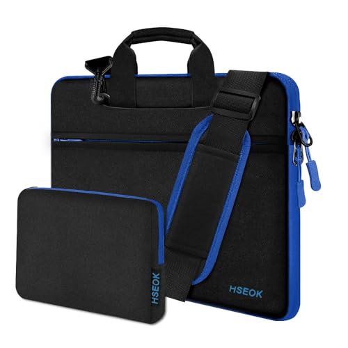Hseok Laptop Shoulder Bag 13-14 inch Shockproof Water-Resistant HandBag with Small Case Compatible with MacBook Pro/Neo 14" M5/M4/M3/M2/M1, Mac Air/Pro 13.3", XPS 13/14, Most 13"-14" PC,Black-blue - color: Black-blue, size: 13"-14"