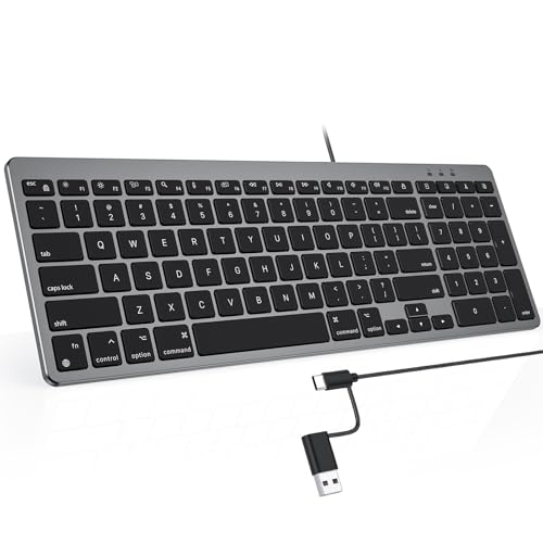 OMOTON USB-A & Type-C Dual Interface Wired Keyboard for Mac, Numeric Keypad | 8° Ergonomic Tilt Comfortable Typing for Office & Business, Compatible with MacBook Neo/Air/Pro, iMac, Grey - color: Grey