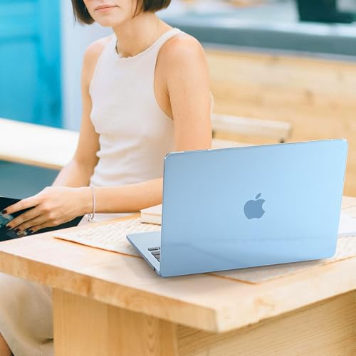 EooCoo Case for MacBook Air 15 inch M5 M4 M3 M2 2026-2023, Crystal Sky Blue | Easy to Install, Sturdy, Plastic Hard Shell Case & Keyboard Cover & Screen Protector, Model: A3448 A3241 A3114 A2941 - color: Crystal Sky Blue