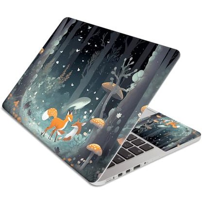 Laptop Skin Sticker 3-Piece Set,Foxes Mushrooms | Trim-to-fit 3-piece vinyl set with one 15 x 10.6 in lid skin and two palm-rest decals for many 12-15.6 in laptops - color: Foxes Mushrooms