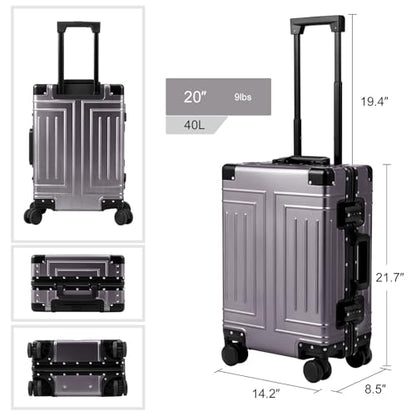 All Aluminum Magnesium Carry On Luggage，Cut from Whole Aluminum Sheet，22x14x9 Airline Approved ，（3rd Generation，Premium Magnesium Metal zipperless suitcase ） (grey, 20inch) - color: grey, size: 20 inch